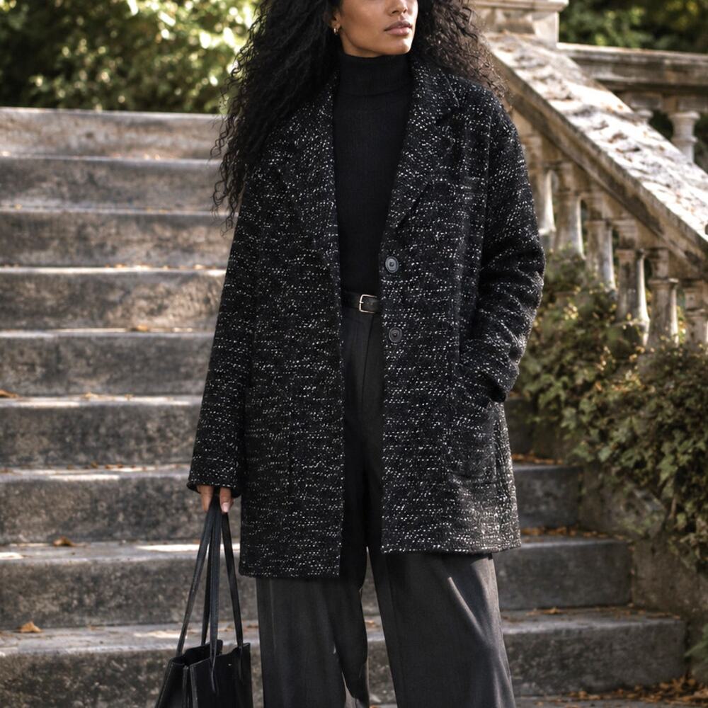 Helene Berman London Wool Blend Tweed Peacoat Size S